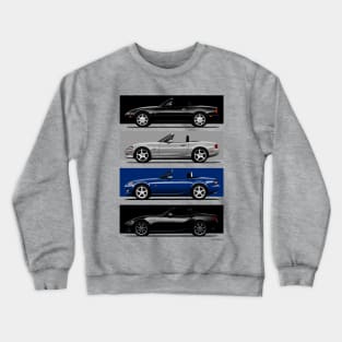 Custom drawing of the four generations of the classic roadster convertible sports car Crewneck Sweatshirt